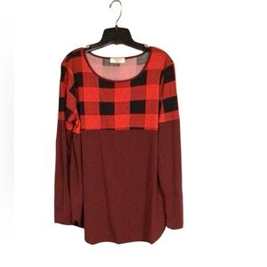 Zenana Woman red and black buffalo plaid long-sleeve tunic top size XL